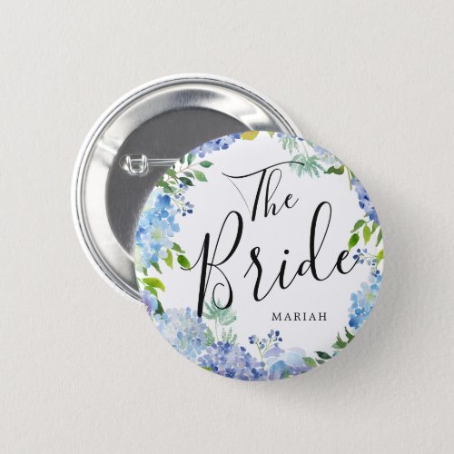 The Bride  Carolina Bloom Custom Name Wedding Button