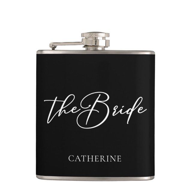 The Bride Chic Black Personalized Wedding Flask (Front)