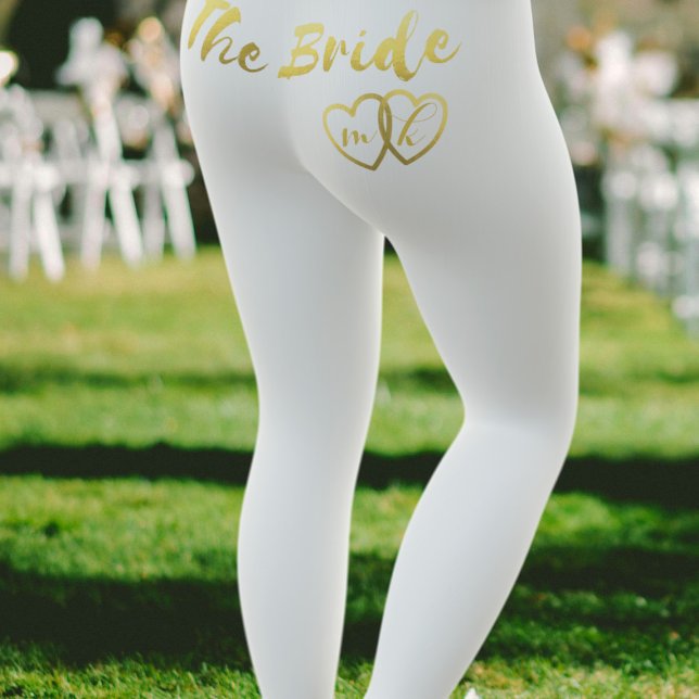 The Bride Gold Hearts Monogram Wedding Leggings (Add your initials to the gold entwined hearts. Perfect leggings to wear at your bachelorette party)