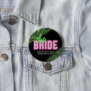 The Bride Green & Pink Tropical Bach Button