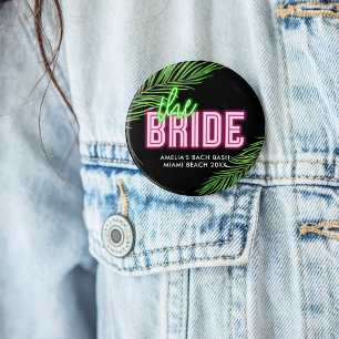 The Bride Green & Pink Tropical Bach Button