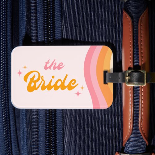 The Bride Groovy Pink  Orange Luggage Tag