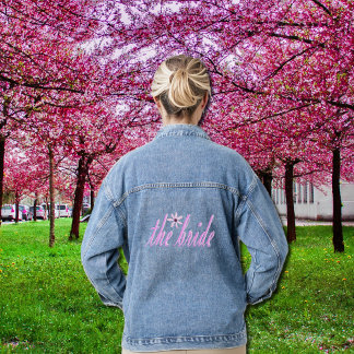 the bride in pink denim jacket