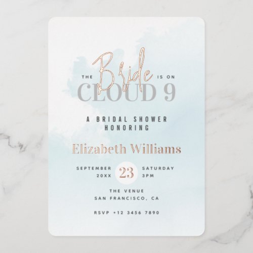 The Bride is On Cloud 9 Rose Gold Bridal Shower Foil Invitation