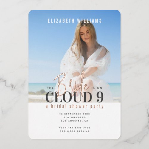 The Bride is On Cloud 9 with Photo Bridal Shower Foil Invitation