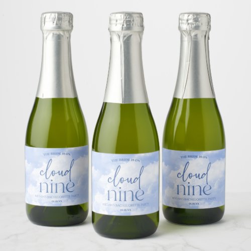 The Bride Is On Cloud Nine Blue Bachelorette Party Sparkling Wine Label