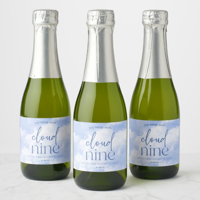 The Bride Is On Cloud Nine Blue Bachelorette Party Sparkling Wine Label (Bottles)