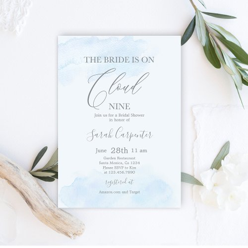 The Bride is on Cloud Nine Blue Bridal Shower Invitation