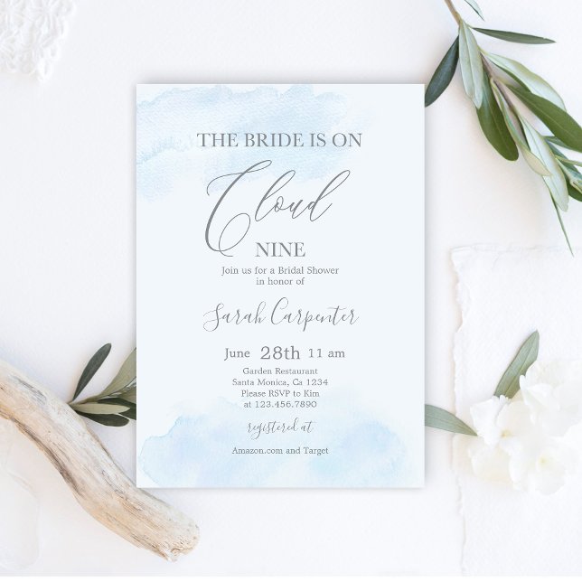 The Bride is on Cloud Nine Blue Bridal Shower Invitation (Creator Uploaded)