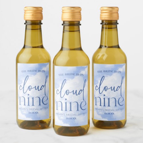 The Bride Is On Cloud Nine Blue Bridal Shower Wine Label