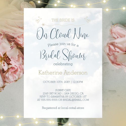 The Bride is On Cloud Nine Elegant Bridal Shower Invitation