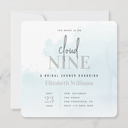 The Bride is On Cloud Nine Modern Bridal Shower Invitation