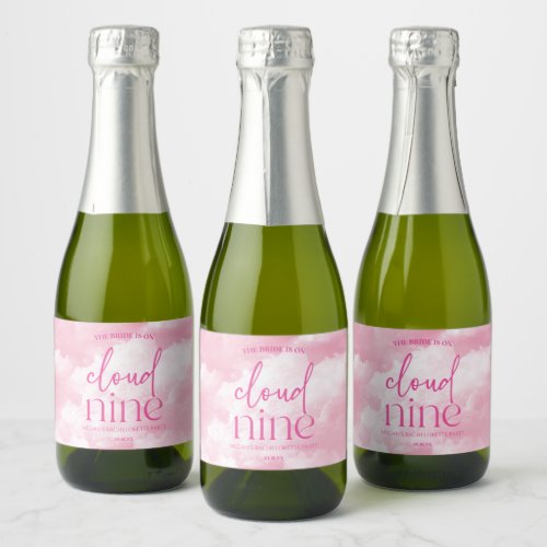 The Bride Is On Cloud Nine Pink Bachelorette Party Sparkling Wine Label