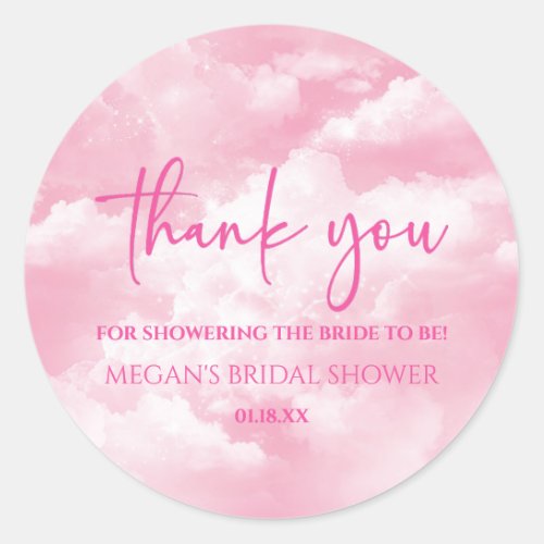 The Bride Is On Cloud Nine Pink Bridal Shower Classic Round Sticker