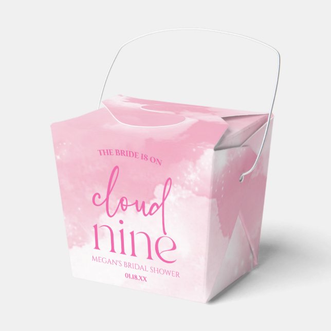 The Bride Is On Cloud Nine Pink Bridal Shower Favor Boxes (Front Side)