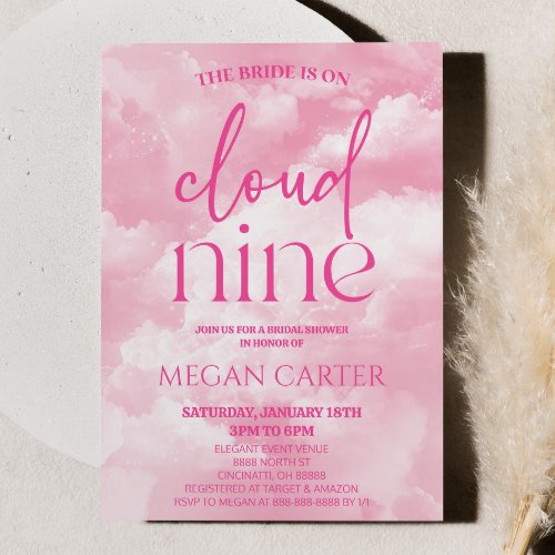 The Bride Is On Cloud Nine Pink Bridal Shower Invitation