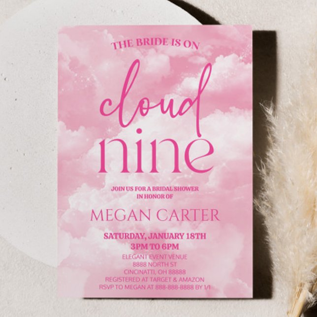 The Bride Is On Cloud Nine Pink Bridal Shower Invitation (Creator Uploaded)