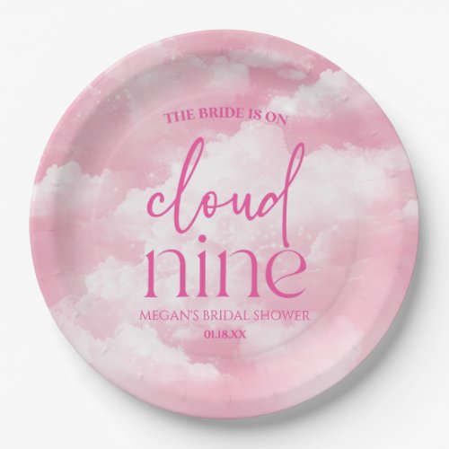 The Bride Is On Cloud Nine Pink Bridal Shower Paper Plates