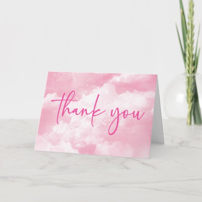 The Bride Is On Cloud Nine Pink Bridal Shower Thank You Card (Front)