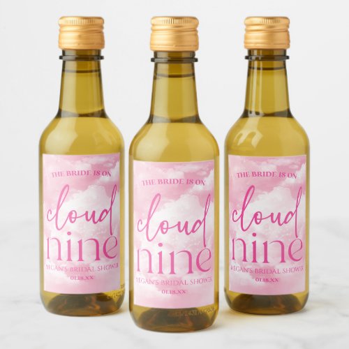 The Bride Is On Cloud Nine Pink Bridal Shower Wine Label