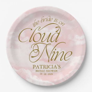 The Bride Is On Cloud Nine Pink Gold Bridal Shower Paper Plates