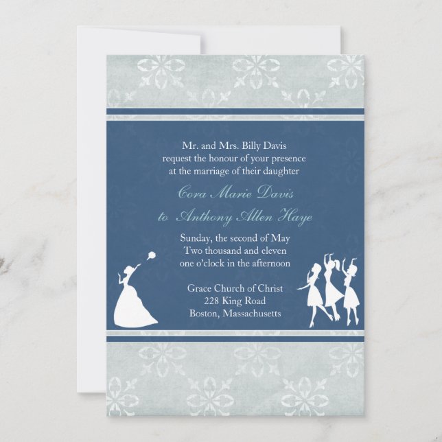 The Bride Navy Blue Wedding Invitation (Front)