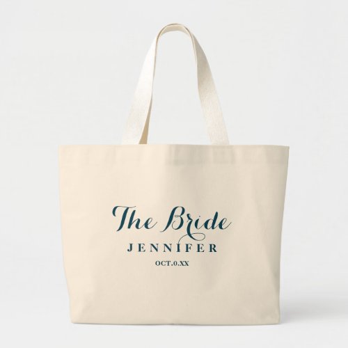 The Bride Navy Custom Wedding Large Tote Bag