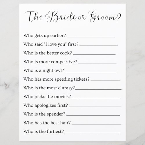 the bride or groom bridal shower or wedding game