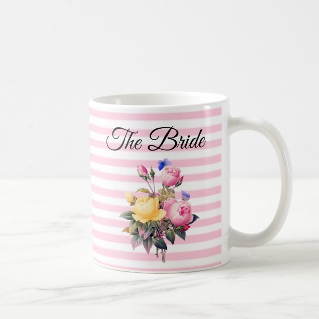 The Bride Pink Rose Bouquet Personalized  Mug (Right)