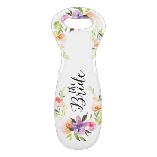 The Bride Text Design & Colorful Pastel Flowers Wine Bag