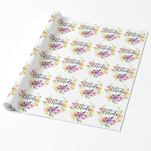 The Bride Text Pastel Colors Floral Wreath Pattern Wrapping Paper