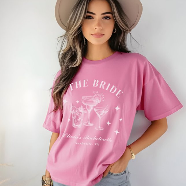 The Bride Travel Hot Pink Cocktail Bachelorette T-Shirt (Creator Uploaded)