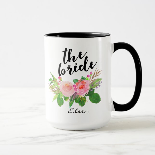 The Bride Watercolor Floral Personalized Mug (Right)