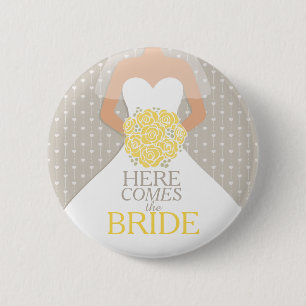 The Bride yellow rehearsal wedding pin button