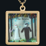 The Bride's necklace Bridal Gift<br><div class="desc">Adorable- change the text to read bridesmaid or mother of the bride or whatever you like. The original design is a glass-fused piece by Artist Judy Block. The bride and groom are under the flowered chupah on their special day. Colorful and detailed, this is a perfect present. Contact Judy directly...</div>