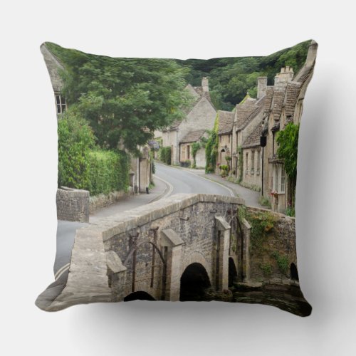 The bridge in Castle Combe UK square pillow
