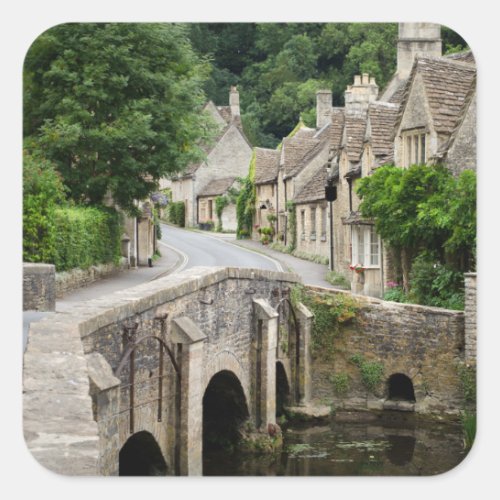 The bridge in Castle Combe UK square sticker