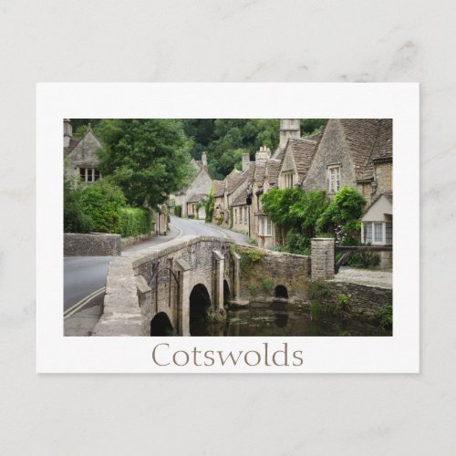 The bridge in Castle Combe UK text postcard