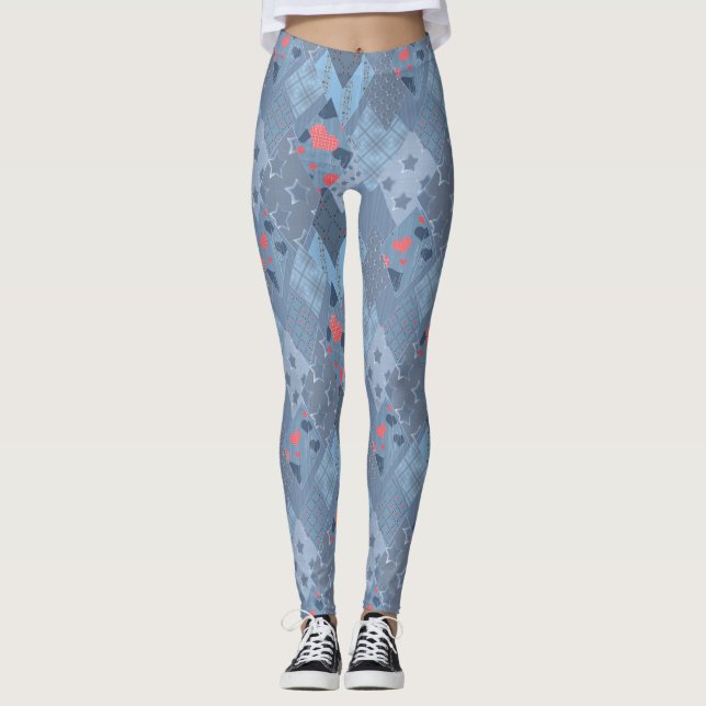 The bright blue patchwork leggings (Front)