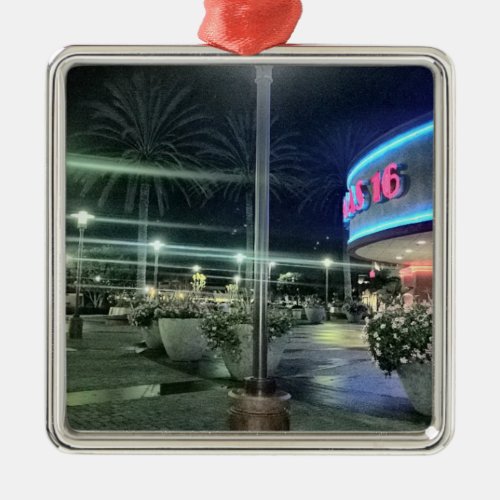 The Bright Lights of the Movie Theater at Night Metal Ornament