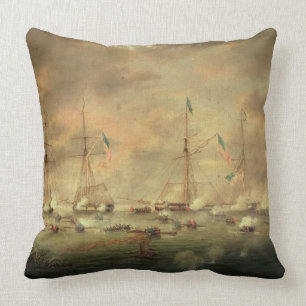 The British and American Fleets Engaged on Lake Bo Throw Pillow