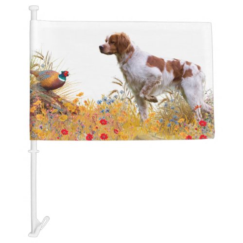 The Brittany spaniel  Car Flag