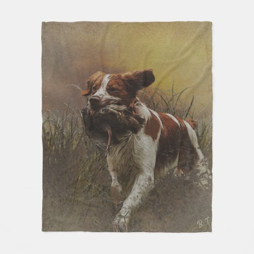 The Brittany spaniel    Ceramic Tile Beverage Coas Fleece Blanket