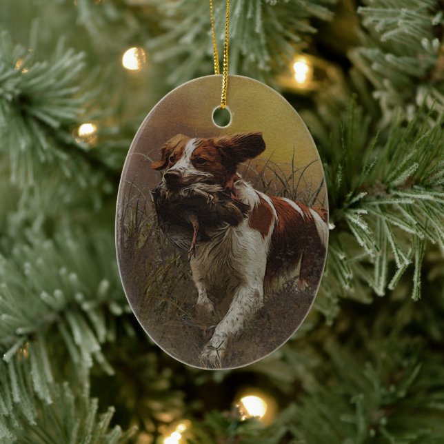 The Brittany spaniel    Ceramic Tile Beverage Coas Ornament (Tree)