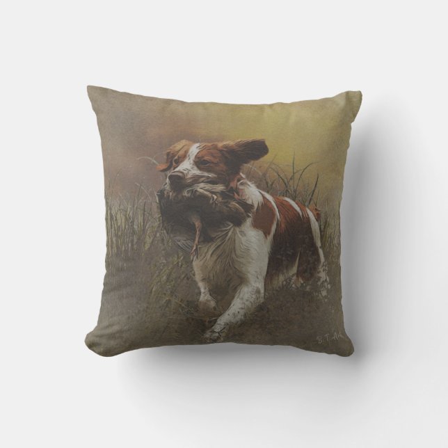 The Brittany spaniel    Ceramic Tile Beverage Coas Outdoor Pillow (Front)