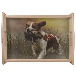 The Brittany spaniel    Ceramic Tile Beverage Coas Serving Tray