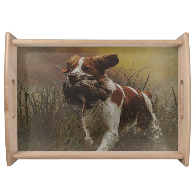 The Brittany spaniel    Ceramic Tile Beverage Coas Serving Tray (Front)