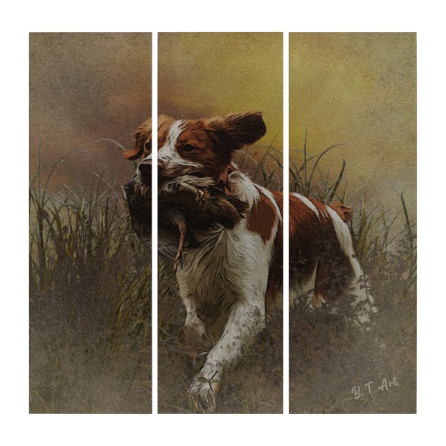 The Brittany spaniel    Ceramic Tile Beverage Coas Triptych (Front)