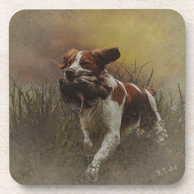 The Brittany spaniel    Ceramic Tile Beverage Coaster (Front)
