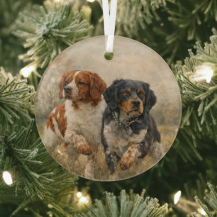 The Brittany spaniel  Glass Ornament
